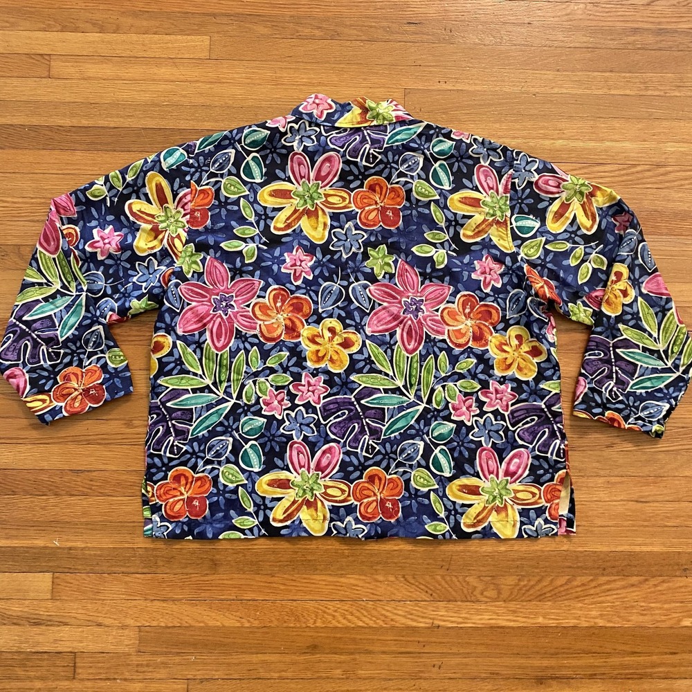 Vintage Chico's Design Jacket Womens 2 Blue Silk‎ Floral Art Print Button Up 90s - Picture 6 of 8